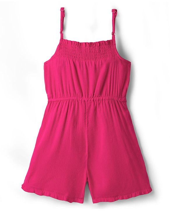 Pine Kids Viscose Cotton Woven Sleeveless Solid Colour Jumpsuit with Floral Applique - Fuschia