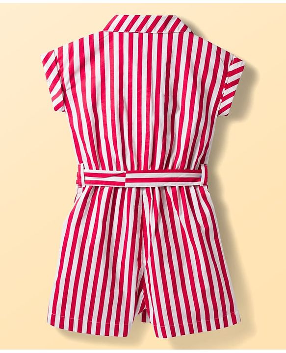 Pine Kids Poplin Woven Sleeveless Striped Jumpsuit - Red
