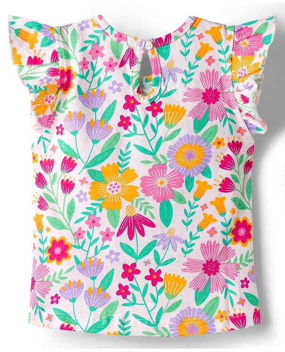 Babyhug Cotton Knit Half Frill Sleeves T-Shirts with Floral Graphics Pack of 3 - Dark Pink White & Yellow