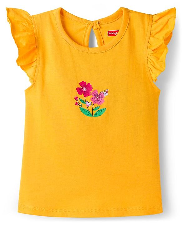 Babyhug Cotton Knit Half Frill Sleeves T-Shirts with Floral Graphics Pack of 3 - Dark Pink White & Yellow