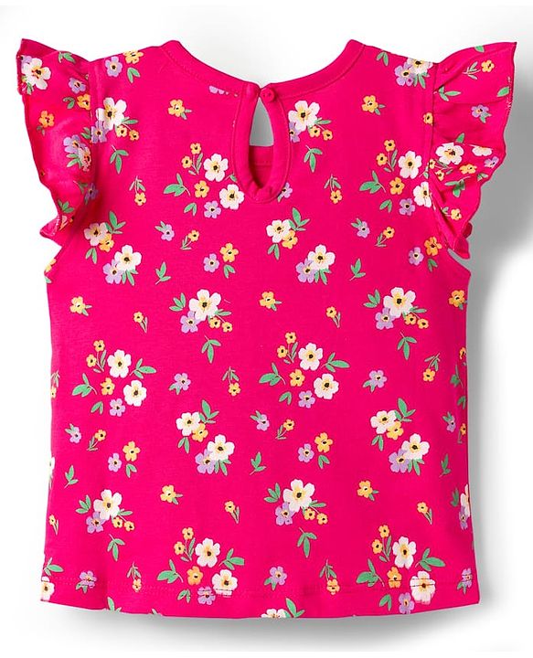 Babyhug Cotton Knit Half Frill Sleeves T-Shirts with Floral Graphics Pack of 3 - Dark Pink White & Yellow