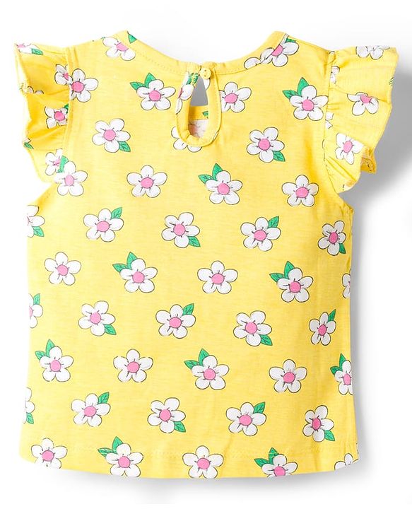Babyhug Cotton Knit Half Frill Sleeves T-Shirts with Floral Graphics Pack of 3 - Pink Light Blue & Light Yellow