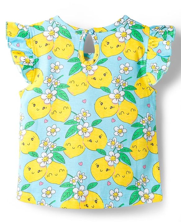 Babyhug Cotton Knit Half Frill Sleeves T-Shirts with Floral Graphics Pack of 3 - Pink Light Blue & Light Yellow