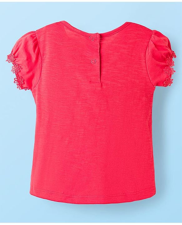Babyhug Cotton Knit Half Sleeves Solid T-Shirts with Floral Applique Pack of 3 - Red Navy Blue & White