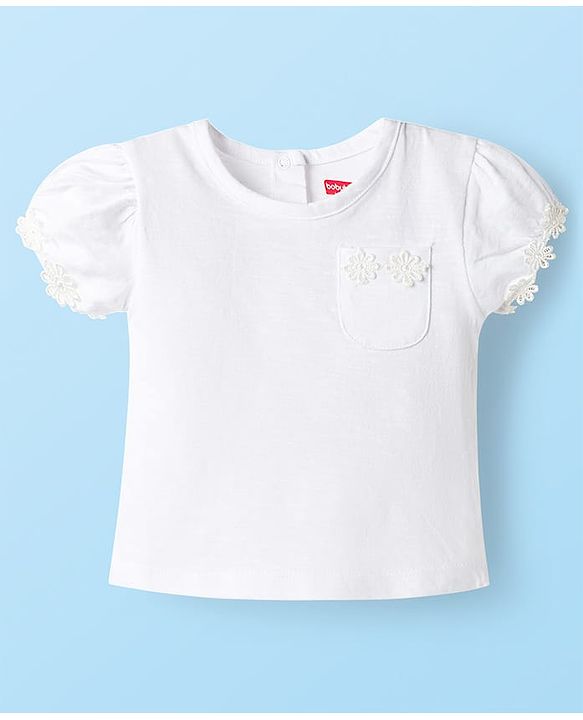 Babyhug Cotton Knit Half Sleeves Solid T-Shirts with Floral Applique Pack of 3 - Red Navy Blue & White