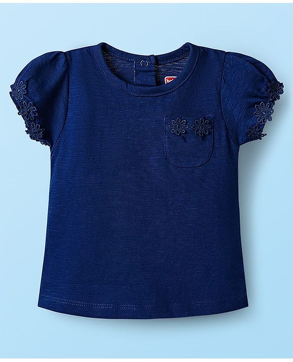 Babyhug Cotton Knit Half Sleeves Solid T-Shirts with Floral Applique Pack of 3 - Red Navy Blue & White