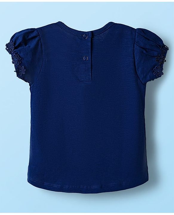 Babyhug Cotton Knit Half Sleeves Solid T-Shirts with Floral Applique Pack of 3 - Red Navy Blue & White