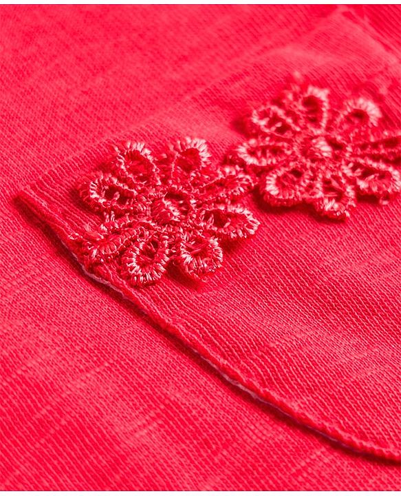 Babyhug Cotton Knit Half Sleeves Solid T-Shirts with Floral Applique Pack of 3 - Red Navy Blue & White