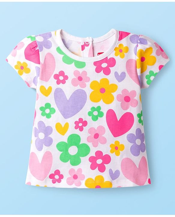 Babyhug 100% Cotton Knit Half Sleeves Floral Hearts & Polka Dots Printed T-Shirts Pack Of 3 - Multicolour