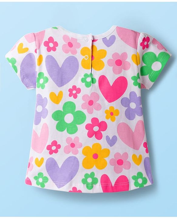 Babyhug 100% Cotton Knit Half Sleeves Floral Hearts & Polka Dots Printed T-Shirts Pack Of 3 - Multicolour