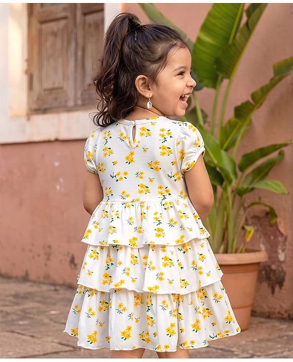 Babyhug Cotton Woven One Piece Frocks and Dresses Half Sleeves Tiered Floral Print Red 3-6 Months