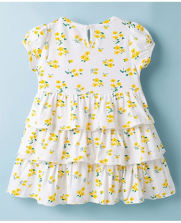 Babyhug Cotton Woven One Piece Frocks and Dresses Half Sleeves Tiered Floral Print Red 3-6 Months