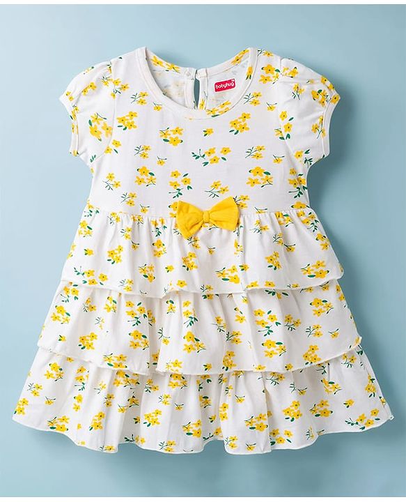 Babyhug Cotton Woven One Piece Frocks and Dresses Half Sleeves Tiered Floral Print Red 3-6 Months