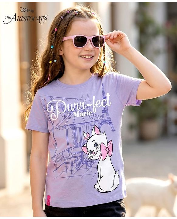 Pine Kids Disney Single Jersey Knit Half Sleeves T-Shirt with Marie Graphic - Lavender