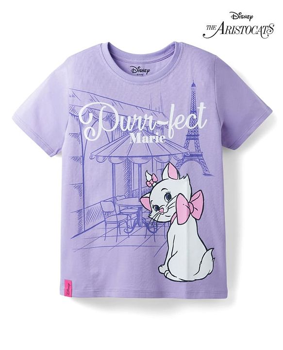 Pine Kids Disney Single Jersey Knit Half Sleeves T-Shirt with Marie Graphic - Lavender