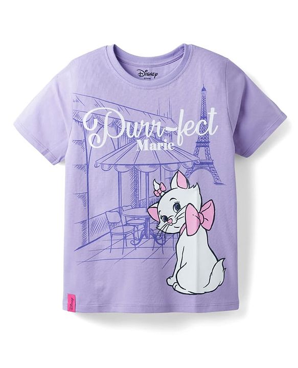 Pine Kids Disney Single Jersey Knit Half Sleeves T-Shirt with Marie Graphic - Lavender