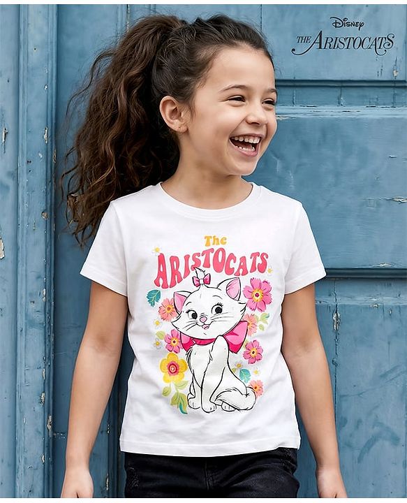 Pine Kids Disney Single Jersey Knit Half Sleeves T-Shirt With Marie Graphics - White
