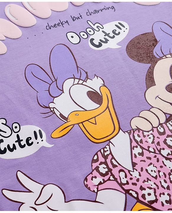Pine Kids Disney 100% Cotton Knit Half Sleeves T-Shirt With Minnie & Daisy Graphic & Puff Print Detailing - Lavender