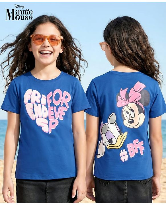 Pine Kids Disney 100% Cotton Knit Half Sleeves T-Shirt With Front & Back Minnie & Daisy Graphic - Blue