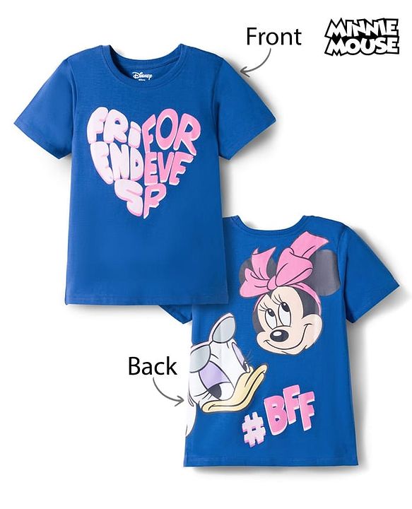 Pine Kids Disney 100% Cotton Knit Half Sleeves T-Shirt With Front & Back Minnie & Daisy Graphic - Blue