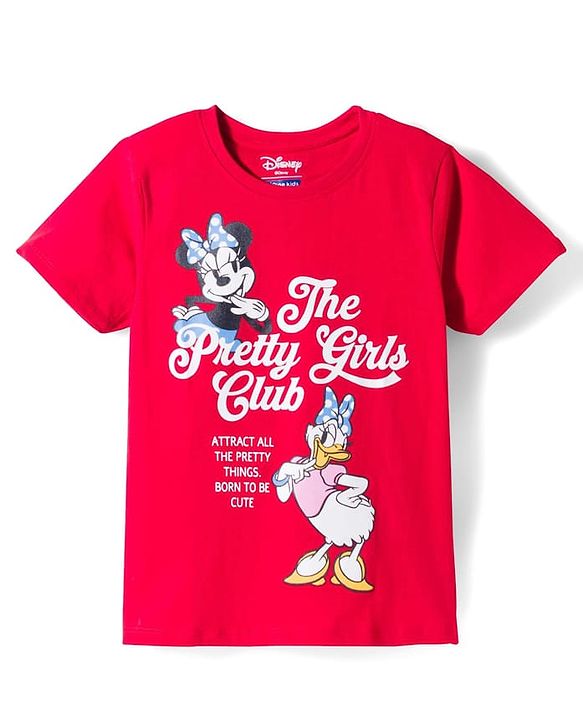 Pine Kids Disney 100% Cotton Knit Half Sleeves T-Shirt With Front & Back Minnie & Daisy Graphic - Red