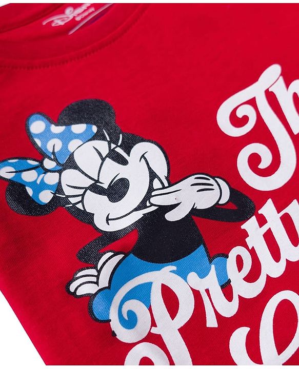 Pine Kids Disney 100% Cotton Knit Half Sleeves T-Shirt With Front & Back Minnie & Daisy Graphic - Red