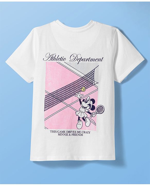 Pine Kids Disney Single Jersey Knit Half Sleeves T-Shirt With Front & Back Minnie Mouse Graphics - White