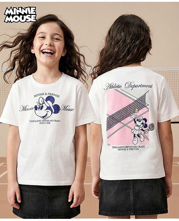 Pine Kids Disney Single Jersey Knit Half Sleeves T-Shirt With Front & Back Minnie Mouse Graphics - White