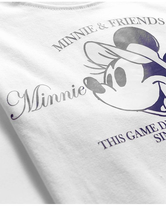 Pine Kids Disney Single Jersey Knit Half Sleeves T-Shirt With Front & Back Minnie Mouse Graphics - White