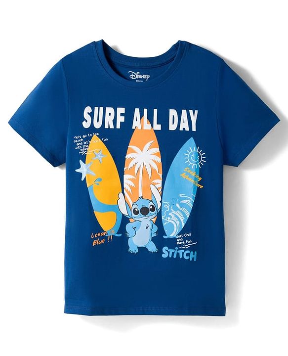Pine Kids Disney Single Jersey Knit Half Sleeves T-Shirt with Stitch Graphic - Navy Blue