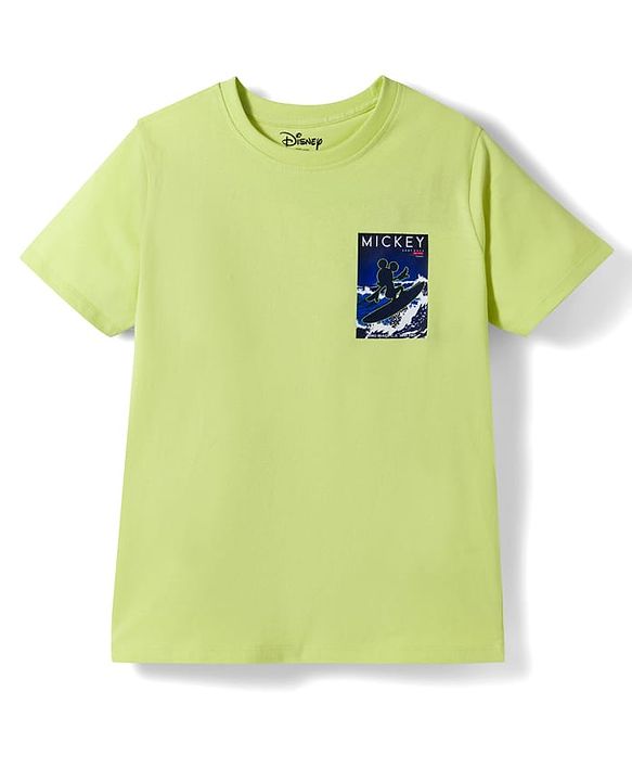 Pine Kids Disney 100% Cotton Knit Half Sleeves T-Shirt With Front & Back Mickey Mouse Graphic - Lime Green