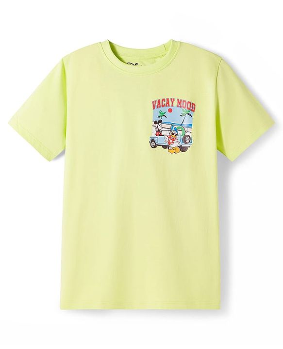 Pine Kids Disney Single Jersey Knit Half Sleeves T-Shirt With Vacay Mood Print - Lime Green