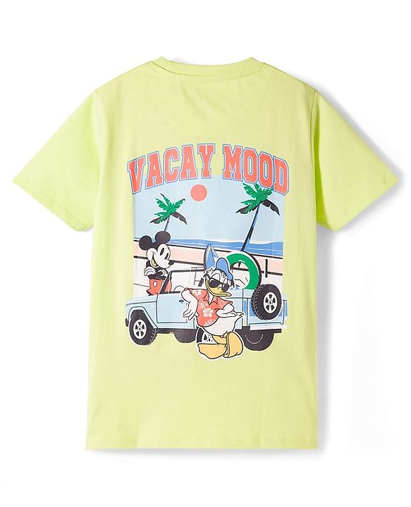 Pine Kids Disney Single Jersey Knit Half Sleeves T-Shirt With Vacay Mood Print - Lime Green