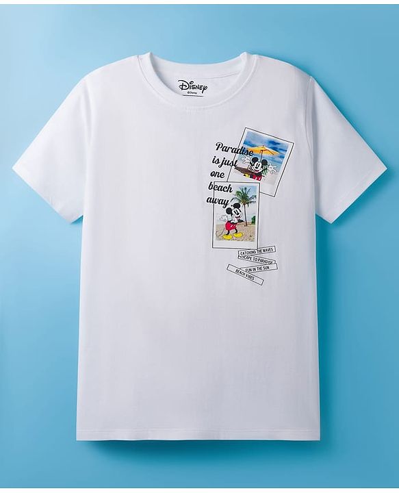Pine Kids Disney 100% Cotton Half Sleeves T-Shirt With Front & Back Mickey & Friends Graphic - White