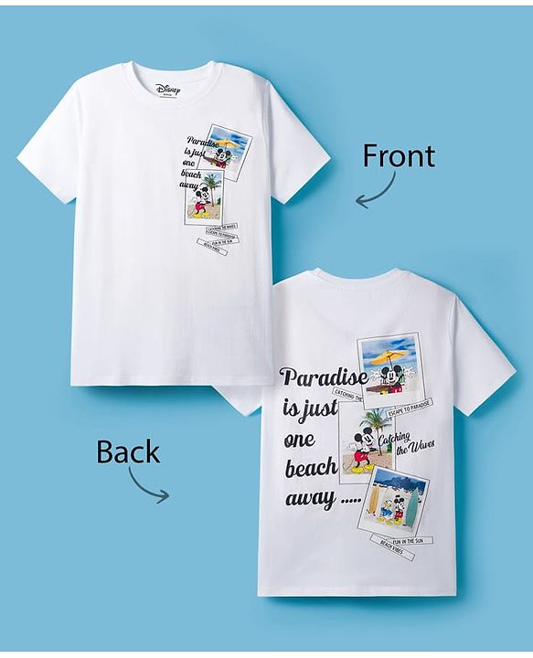 Pine Kids Disney 100% Cotton Half Sleeves T-Shirt With Front & Back Mickey & Friends Graphic - White