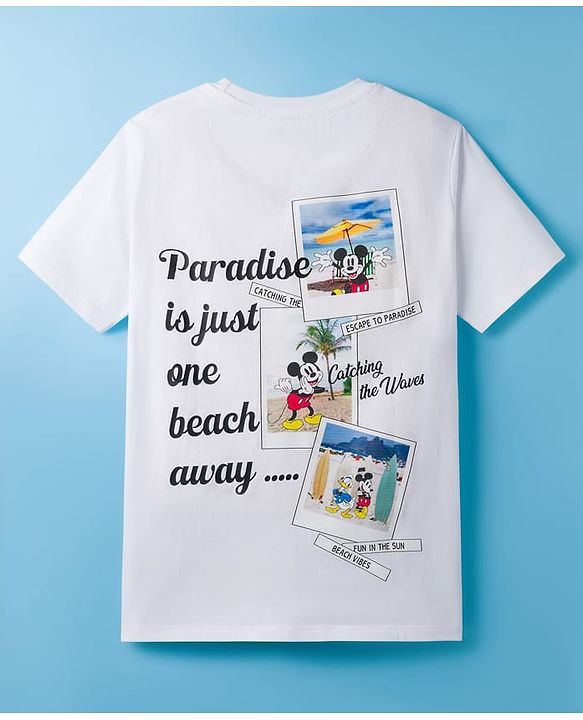 Pine Kids Disney 100% Cotton Half Sleeves T-Shirt With Front & Back Mickey & Friends Graphic - White
