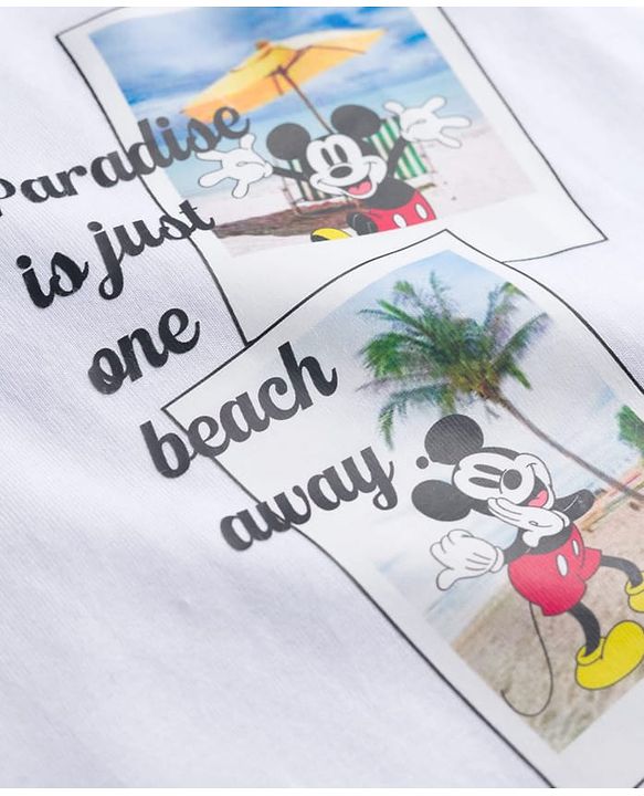 Pine Kids Disney 100% Cotton Half Sleeves T-Shirt With Front & Back Mickey & Friends Graphic - White