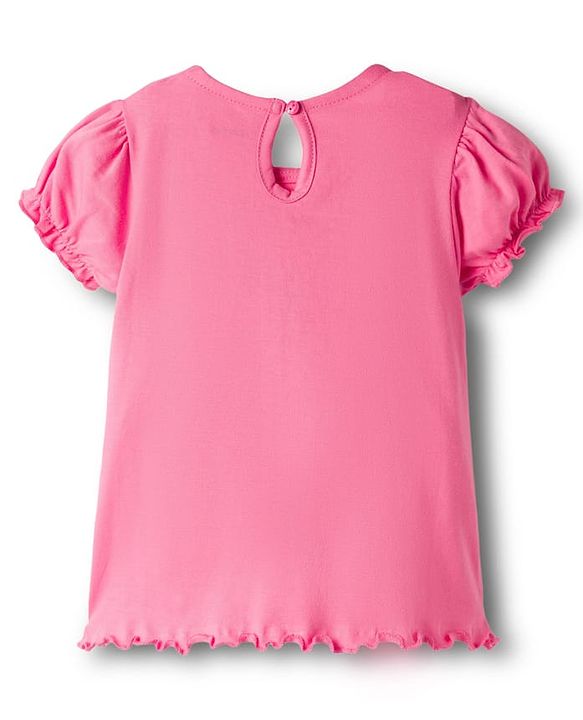 Babyhug 100% Cotton Knit Half Puff Sleeves Top With Embroidery - Pink