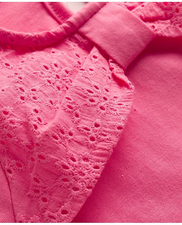Babyhug 100% Cotton Knit Half Puff Sleeves Top With Embroidery - Pink