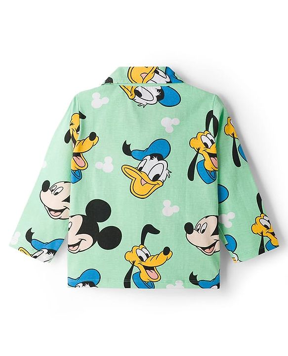 Babyhug Disney Single Jersey Knit Full Sleeves Co-ords Night Suit With Mickey & Friends Print - Light Green