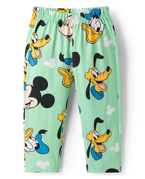 Babyhug Disney Single Jersey Knit Full Sleeves Co-ords Night Suit With Mickey & Friends Print - Light Green