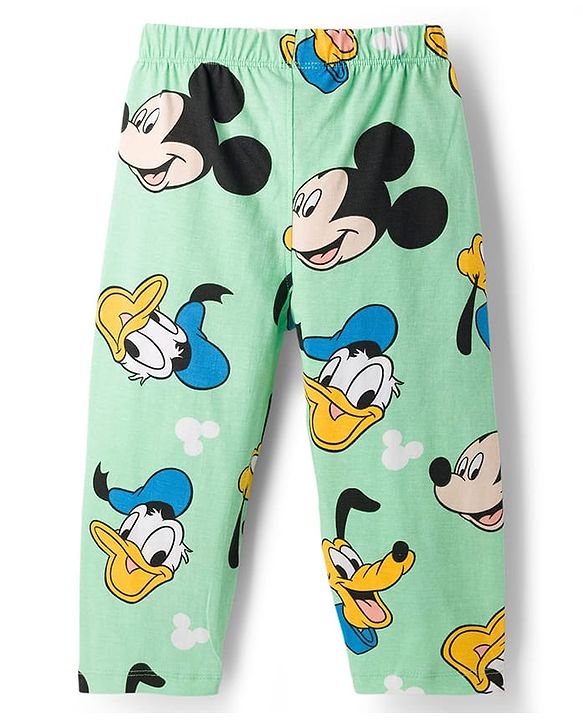 Babyhug Disney Single Jersey Knit Full Sleeves Co-ords Night Suit With Mickey & Friends Print - Light Green