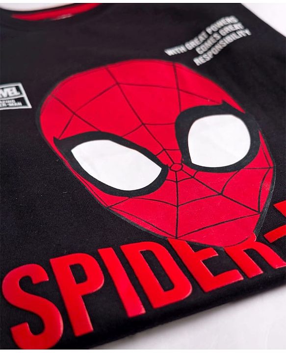 Pine Kids Marvel Single Jersey Knit Half Sleeves T-Shirt With Spider-Man Graphics - Black