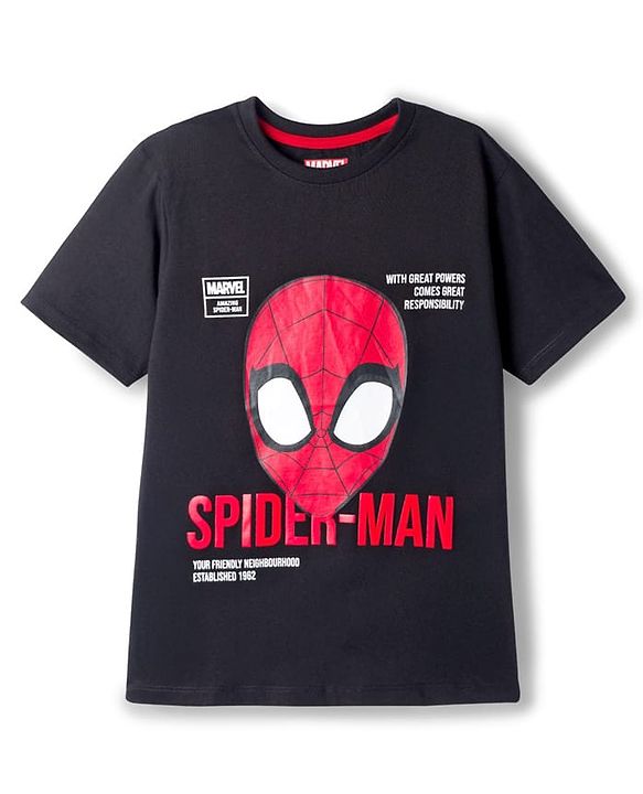 Pine Kids Marvel Single Jersey Knit Half Sleeves T-Shirt With Spider-Man Graphics - Black