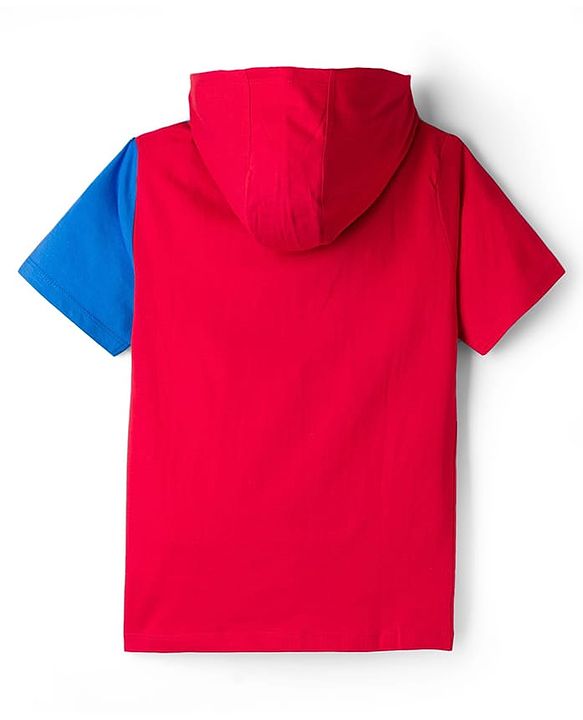 Pine Kids Marvel Terry Knit Half Sleeves Cut and Sew Hooded T-Shirt With Spider-Man Graphics - Multicolor