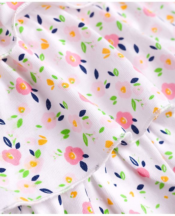 Babyhug 100% Cotton Knit Sleeveless Floral Printed Layered Frock - Pink