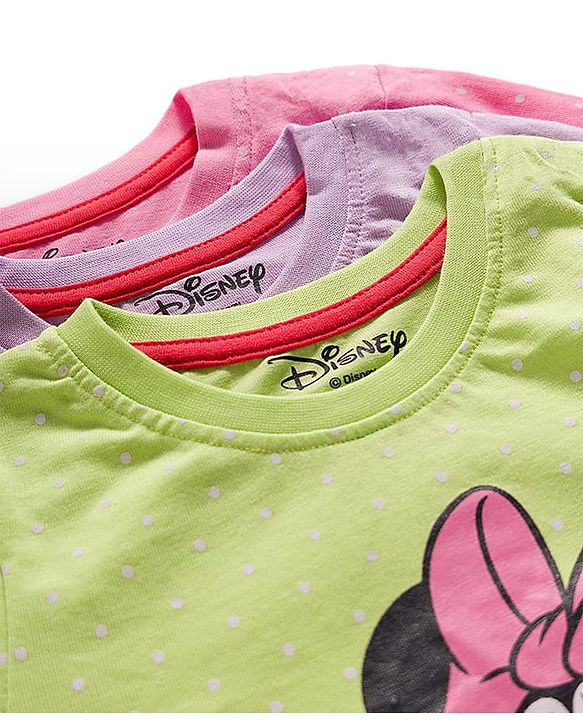 Babyhug Disney Single Jersey Knit Full Sleeves T-Shirts With Minnie Mouse Graphics Pack of 3 - Pink Purple & Green