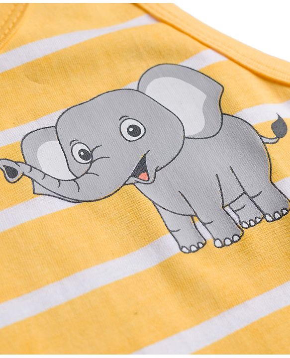 Babyhug 100% Cotton Knit Sandos with Jungle Theme Print & Stripes Pack of 3 - Multicolor