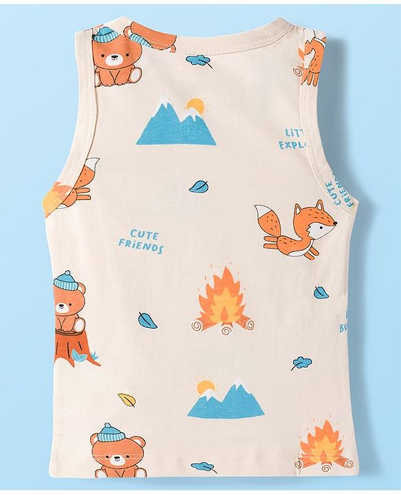 Babyhug 100% Cotton Knit Sleeveless Striped & Bear Printed   Sando Pack of 3 - Multicolor