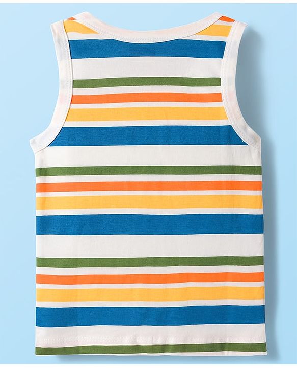 Babyhug 100% Cotton Knit Sleeveless Striped & Bear Printed   Sando Pack of 3 - Multicolor